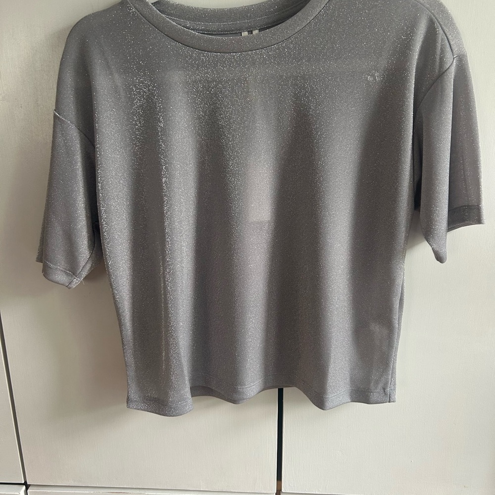 Anthropologie Sparkle Gray Crop Tee